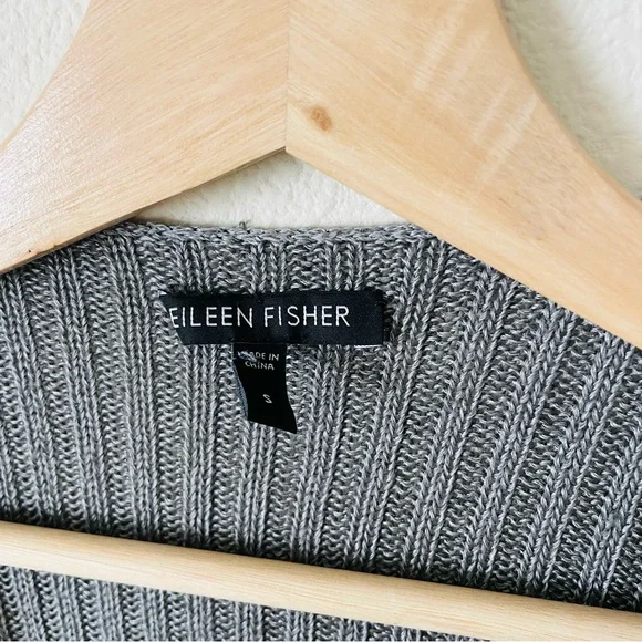 Eileen Fisher SMALL gray ribbed knit linen silk blend cardigan - Picture 2 of 4